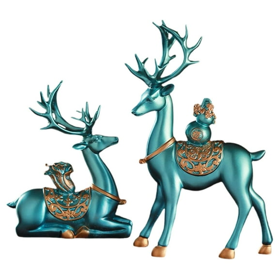 Noothes Gold Reindeer Christmas Decoration 2-Piece Set Resin Christmas Figurines Festive Reindeer Tabletop Decor for Indoor Tree and Holiday Display