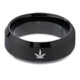 thumbnail image 2 of Tungsten Marijuana Weed Cannabis Leaf Band Ring 8mm Men Women Comfort Fit Black Beveled Edge Brushed Polished, 2 of 4