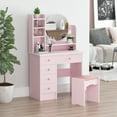 thumbnail image 3 of OXYLIFE Makeup Vanity Set with Mirror,Dressing Table with 5 Drawers,Storage Desk for Bedroom,Pink, 3 of 6