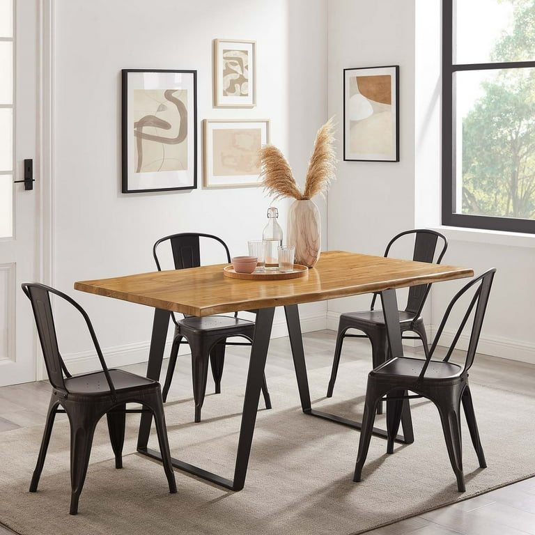 60 Inch Dining Table, Black Natural, Wood, Rectangular, Kitchen