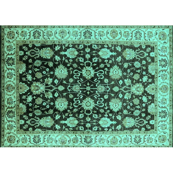 Ahgly Company Indoor Rectangle Oriental Turquoise Blue Traditional Area Rugs, 2' x 3'