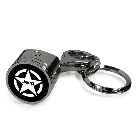 iPick Image for Jeep Willys Star Logo Black-Chrome Finish Engine Piston and Rod Metal Key Chain, Official Licensed