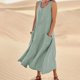 thumbnail image 5 of Vestido largo liso con cuello redondo y bolsillos para mujer: corte holgado informal, transpirable, adecuado para la playa, fiestas y el día a día, tallas S-XXL., 5 of 5