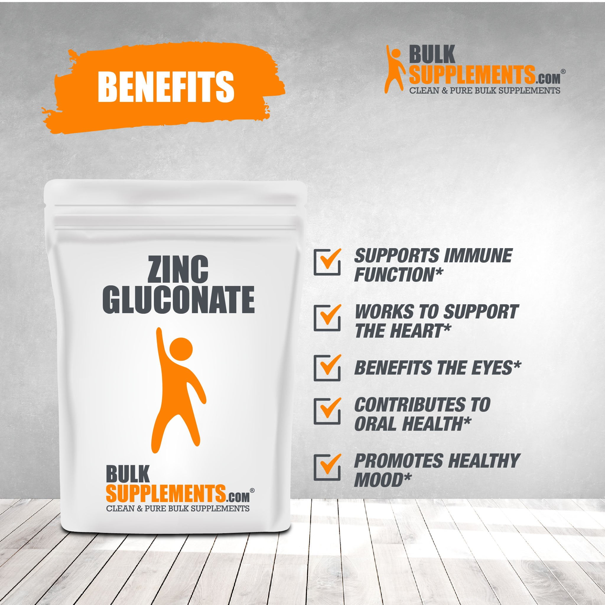 BulkSupplements.com Zinc Gluconate Powder - Zinc Supplement - Vegan Zinc - Zinc Powder - Zinc Supplement for Adults - Pure Zinc (250 Grams - 8.8 oz)