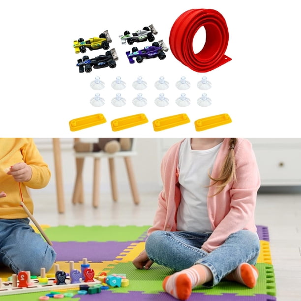 Pista De Carreras Flexible De 4m Con 12 Ventosas Y 4 Coches – Sin Pilas, Se Engancha A Paredes Y Ventanas, Regalo Infantil