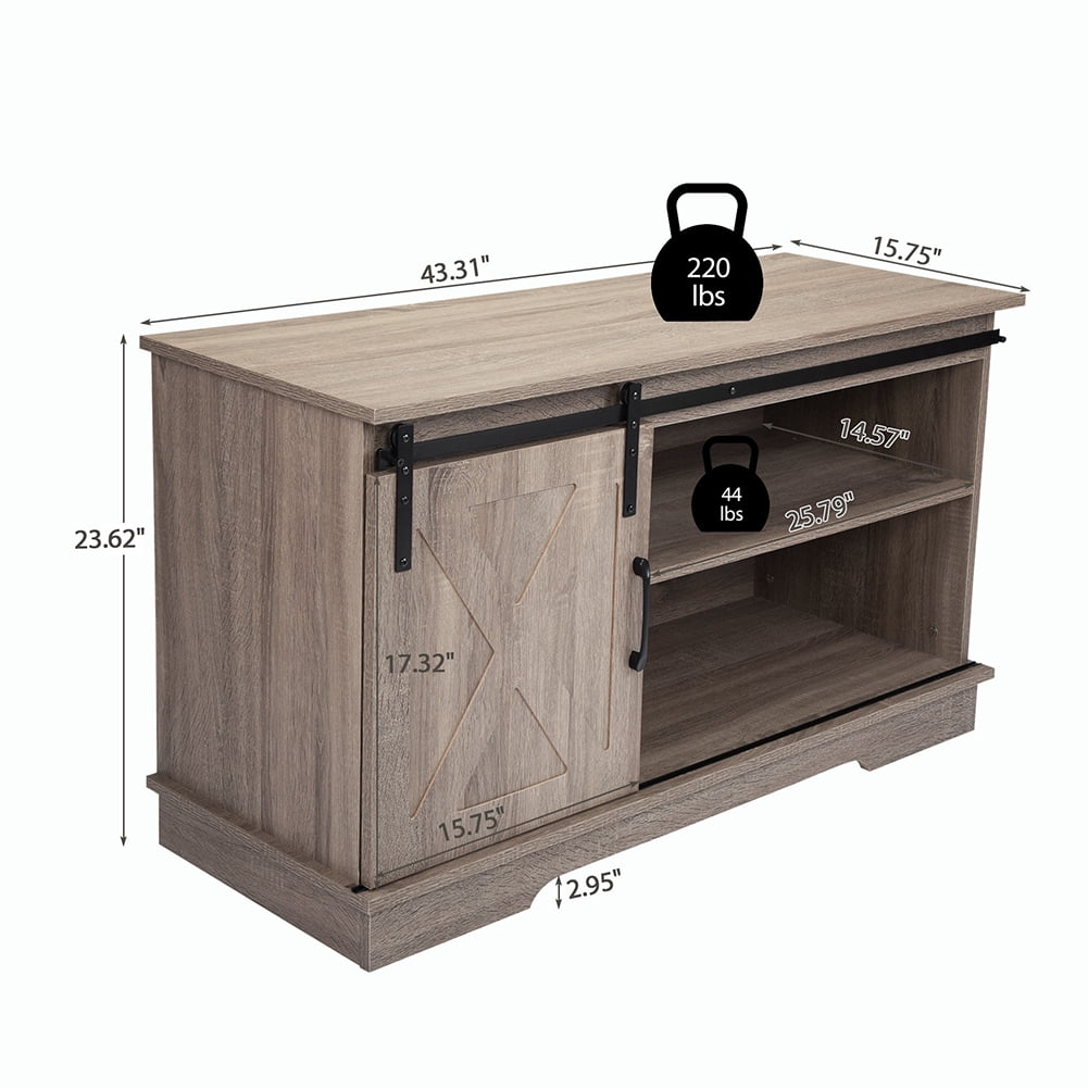 Kadyn Modern Farmhouse Sliding Slat Door Storage Cabinet, Barn Door Tv Stand for Tvs Up to 50", Farmhouse Entertainment Center for Living Room, Rustic Wood