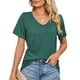 thumbnail image 1 of Bienvenido, camiseta para mujer, manga corta, cuello en V, color puro, informal, para uso diario, para ir al trabajo, compras, verde oscuro, XL, 1 of 6