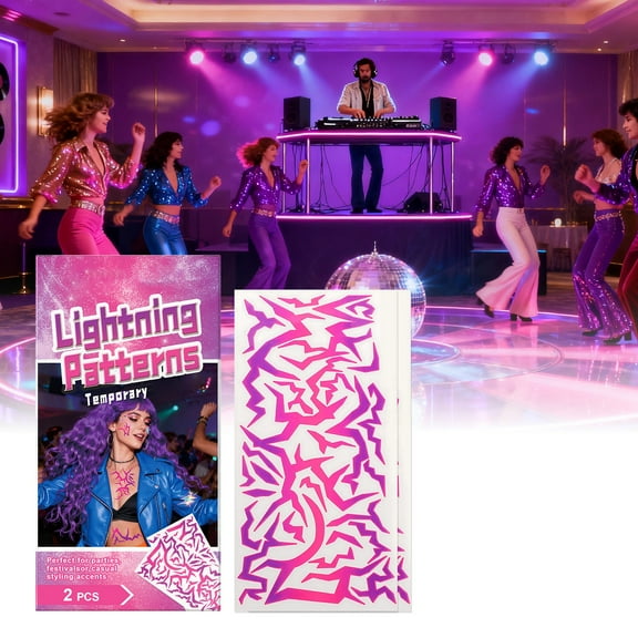 UV Shine Lightning Patterns Temporary Tattoos – Arm and Body Sticker Set for Christmas, Cosplay, Festivals, Dance Parties, and Raves (Pink & Purple)