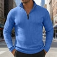thumbnail image 2 of IWRICH Men's Quarter Zip Sweatshirts Casual Lightweight Slim Fit Pullover Tops Long Sleeve Neck Polo Tees 01-Blue L, 2 of 4