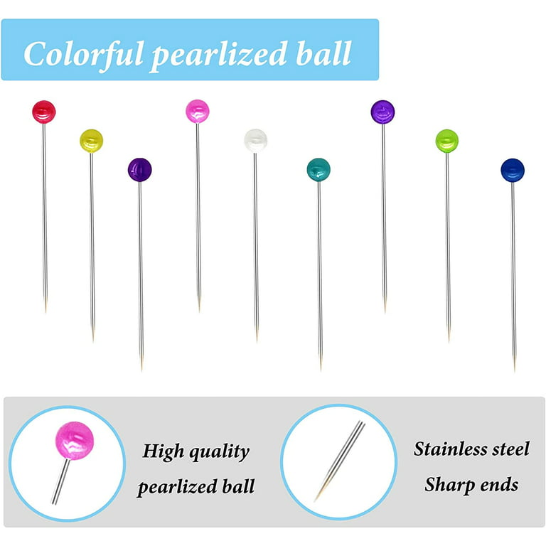 Sewing Pins, 1.5in Straight Pins for Fabric, Multicolor Pearlized Ball Head  Pins