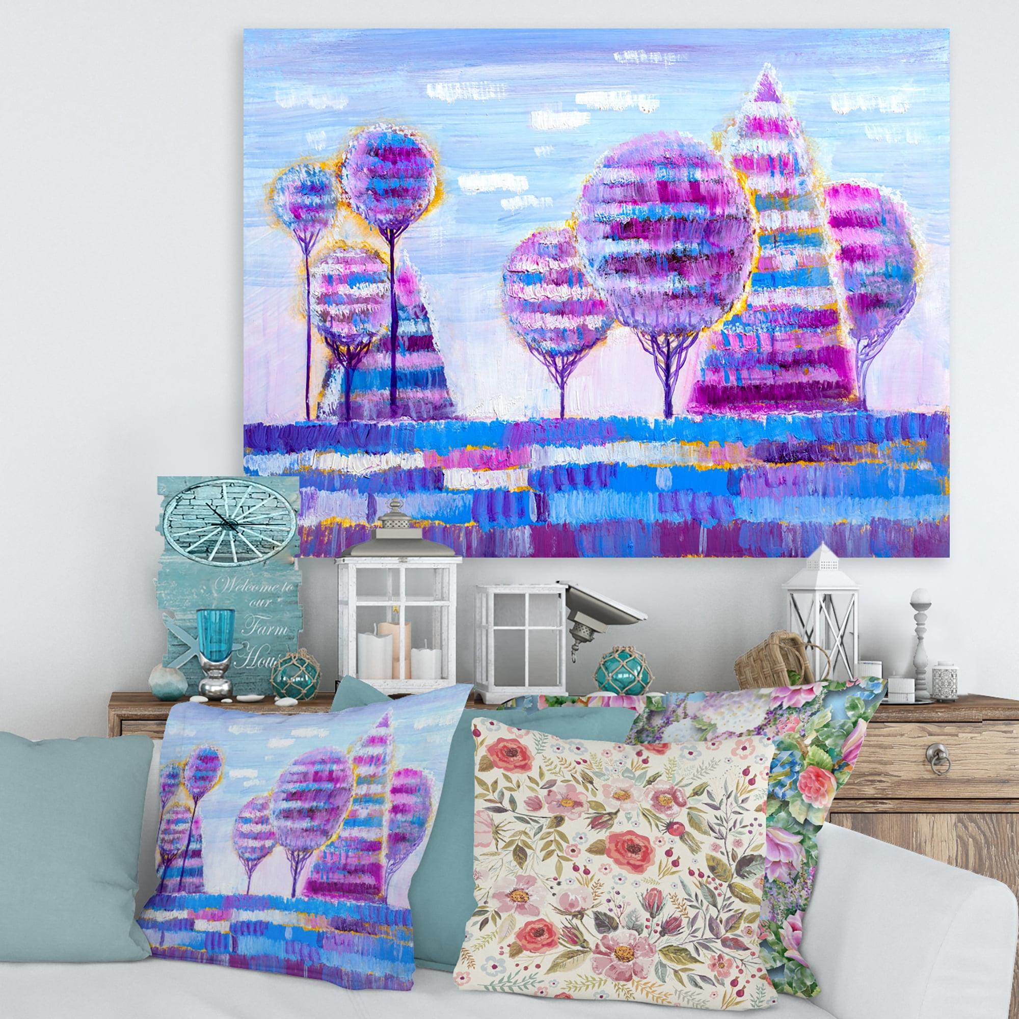 Designart ' Purple Coloured Tree Impression Landscape I ' Modern Canvas Wall Art Print