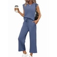 thumbnail image 2 of Two Piece Sets for Women Summer Vacation Outfits Cap Sleeve Tops Lounge Matching Sets Clothing Royal Blue S, 2 of 9
