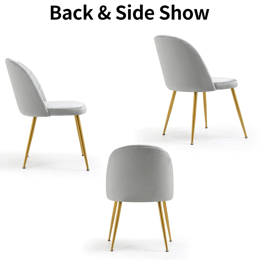 Newnno Velvet Modern Dining Chairs Set of 2, Upholstered Armless Accent Side Chair with Metal Legs for Kitchen Dining Room, Grey
