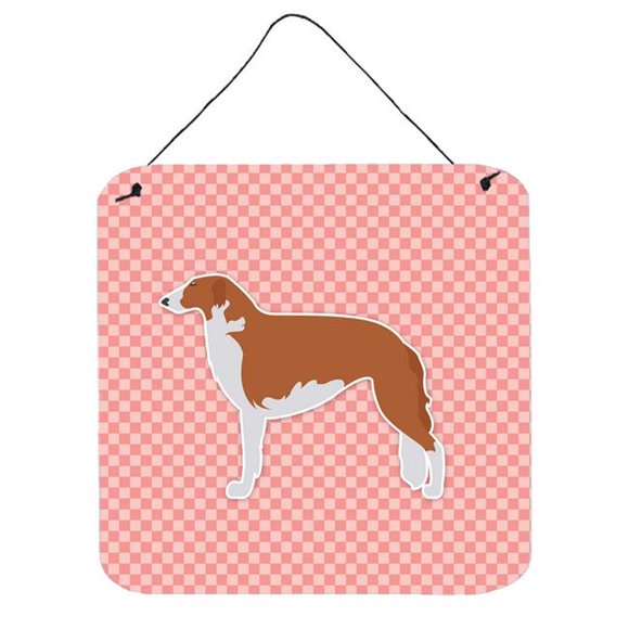 Borzoi Russian Greyhound Checkerboard Pink Wall or Door Hanging Prints