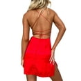 thumbnail image 4 of VISgogo Ladies Temperament Short Slip Dress, Verano Otoño Mujer Color sólido Cuello cuadrado Tie Up Backless Sin mangas Split Slim Falda VISgogo moda, 4 of 5