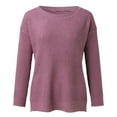 thumbnail image 6 of YDFCWXW Women's 2025 Long Sleeve Waffle Knit Pullover Sweater Crew Neck Solid Color Jumper Tops Purple, XXL, 6 of 7