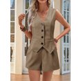 thumbnail image 3 of V-Neck Button-Decorated Vest Shorts Short Two-Piece Suit Khaki M, 3 of 6