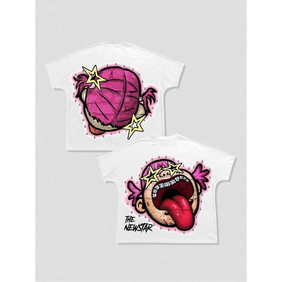 MEN Street Life Men's Cartoon Casual Funny Cartoon Printed Short Sleeve T-Shirt