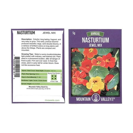Nasturtium Seed Packet Nasturtium Flower Garden Seeds - Jewel Mix - 5 Gram Packet - Annual Flower Gardening & Microgreens Seeds - Tropaeolum majus ()