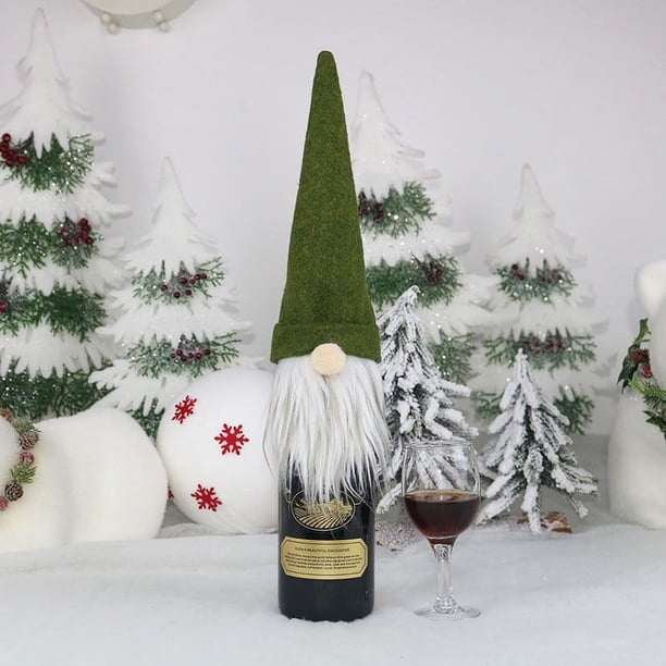 Adornos navideños, regalos navideños, juego de botellas de vino con forma de anciano sin rostro navideño, decoración de champán navideña, bolsa de vino, botella de vino