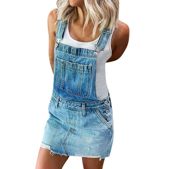 qucoqpe Women's Cute A Line Kaftan Denim Jeans Jumper Pinafore Bib Overall Mini Dress Skirt