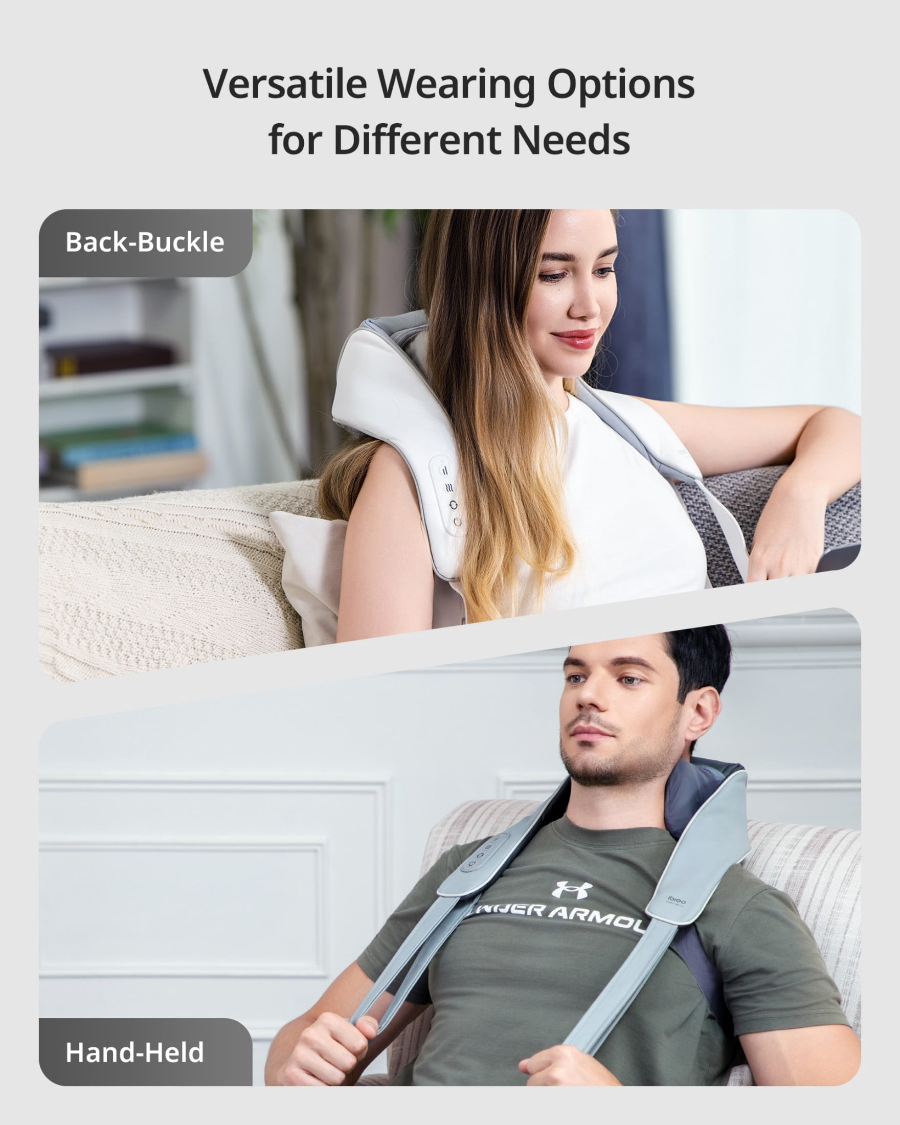 ibreo Cordless 6D Deep Tissue Kneading Neck & Shoulder Shiatsu Massager w/ Heat & Smart Memory, Gray