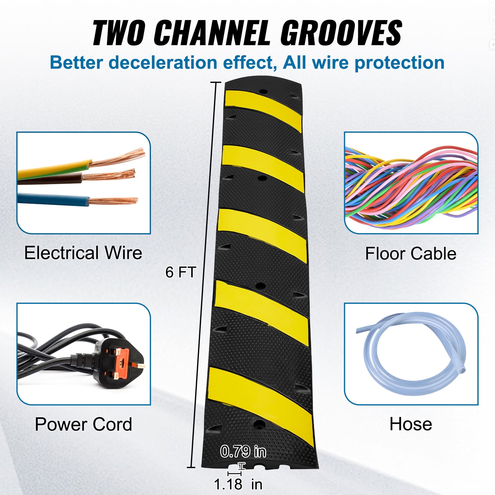 SKYSHALO 2 PCs 72'' Rubber Speed Bump 2 Channel Load Heavy Duty Speed Hump 22000lbs
