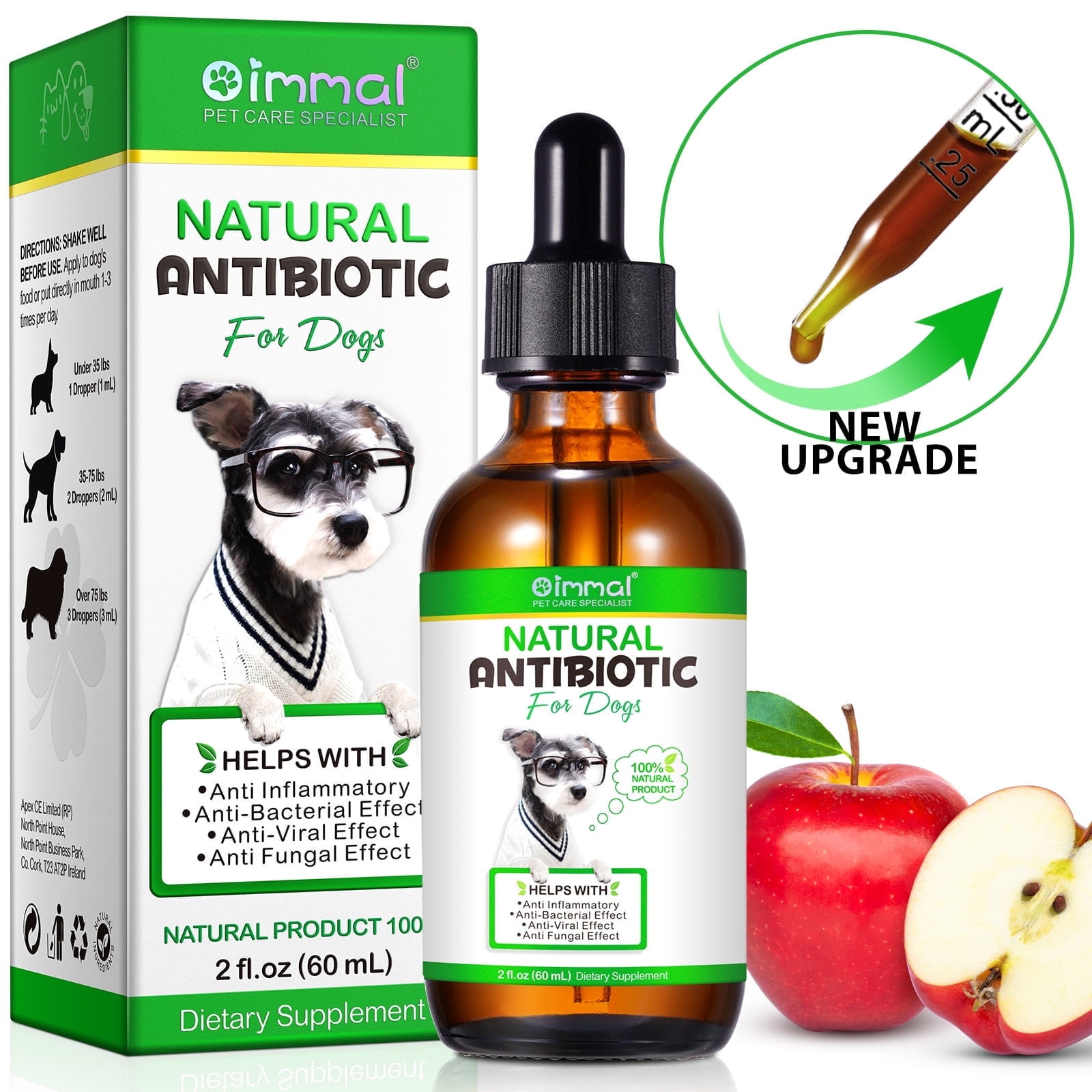 Oimmal Natural Antibiotic for Dogs, Dietary Supplement with Apple Cider Vinegar, Supports Overall Wellness & Comfort, 2 fl oz (60 ml)