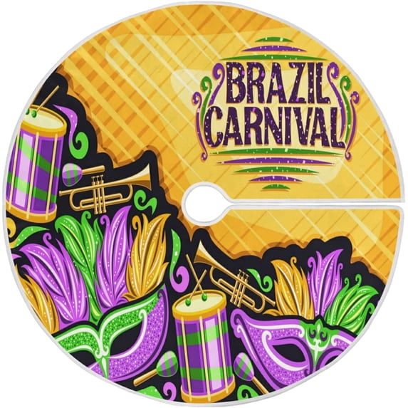 FMSHPON Brazil Carnival Purple Mask Xmas Christmas Tree Skirt Stand Mat for Holiday Party Decoration Indoor Outdoor 36 inches
