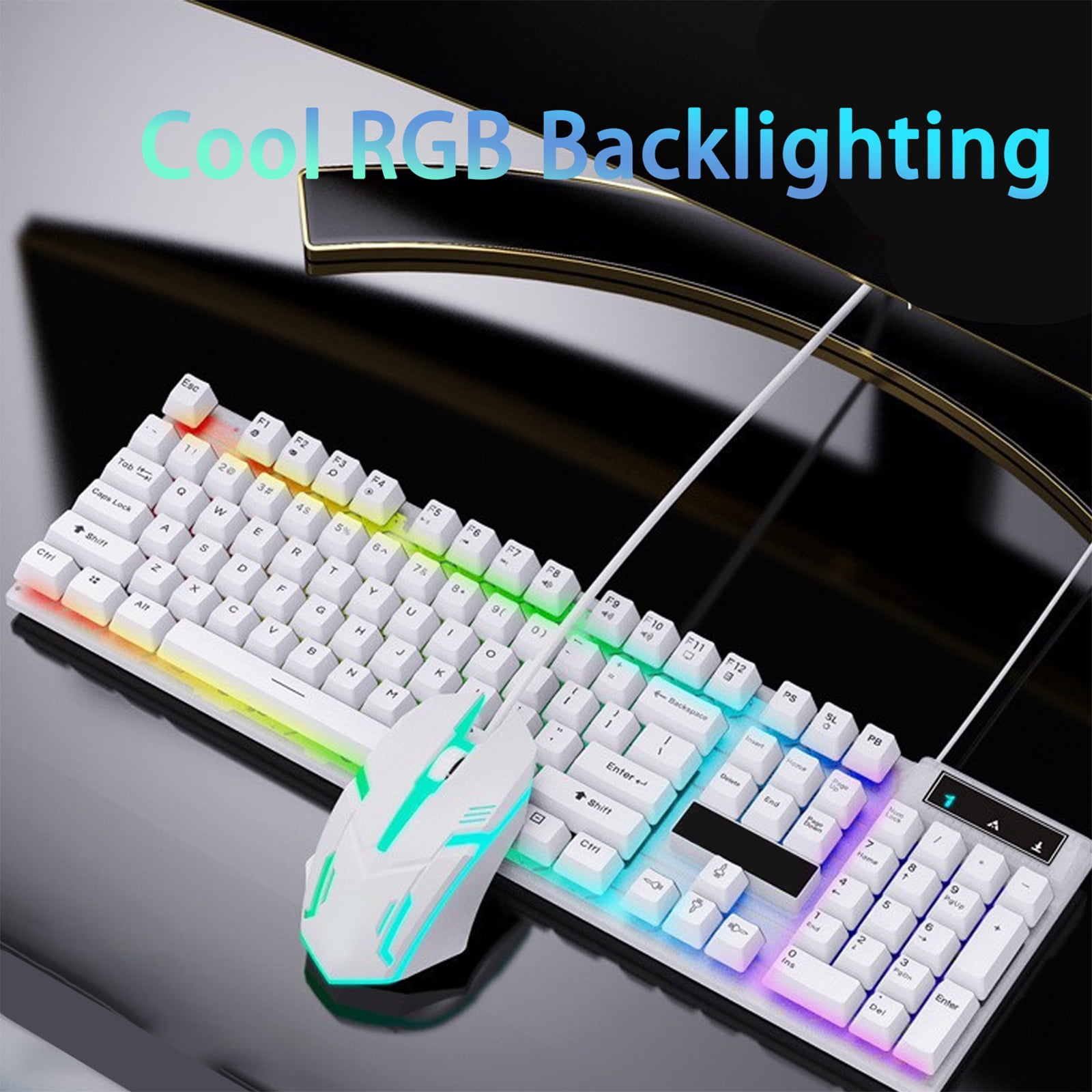 Gaming Keyboard and Mouse Combo, RGB LED Backlit Keyboard with 104 Key for PC/Laptop,White