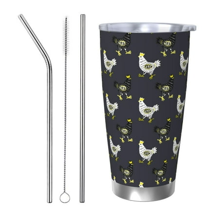 

Salouo Cartoon Rooster Print 20oz Tumbler with Lid Stainless Steel Vacuum Insulated Tumbler Durable Insulated Coffee Mug Thermal Cup with Splash Proof Sliding Lid-Straw Three-piece Set