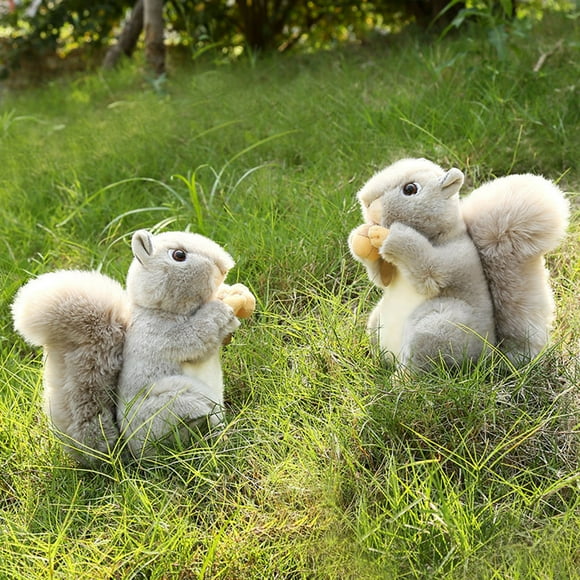 HEVIRGO Squirrel Plush Doll Anti-split Fluffy Home Decorative Grey Squirrel Plush with Nutsie for Desktop,Grey