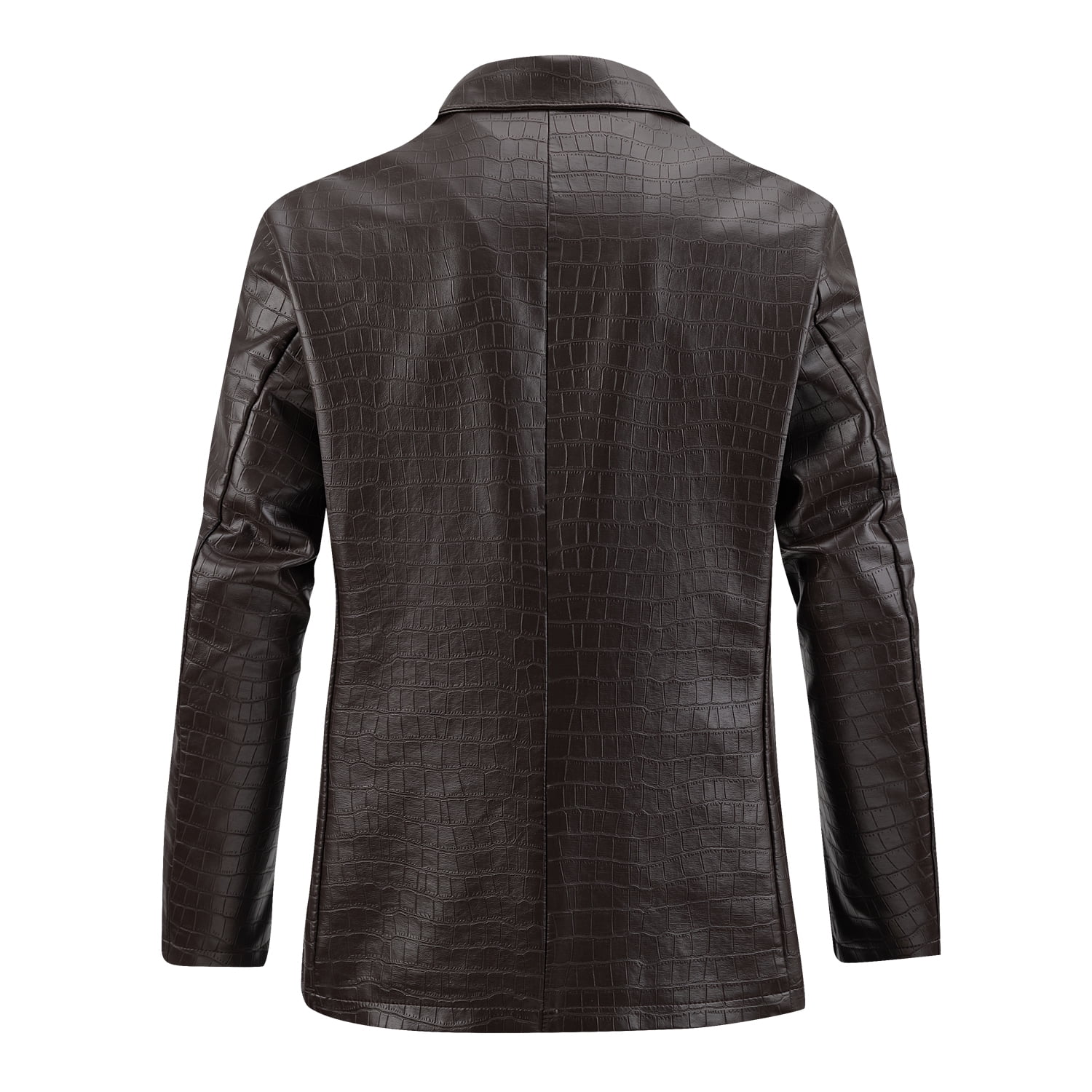 Men's Faux Leather Crocodile Pattern Jacket, Single Row Large Lapel Suit Style, Chest Pocket Decoration PU Leather Coat