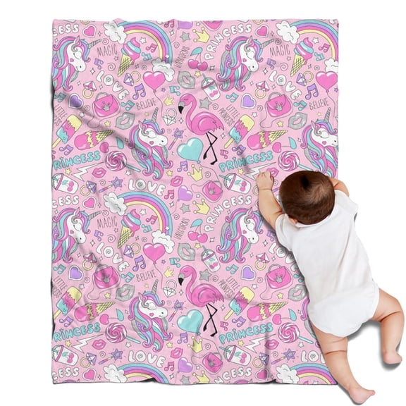 Pink Unicorns Flamingos Pattern Blanket,Comfortable Soft Lamb Wool Throw Blanket,All Season,Warm Lightweight Blankets for Sofa Bed Couch Living Room Chair,30"x40"
