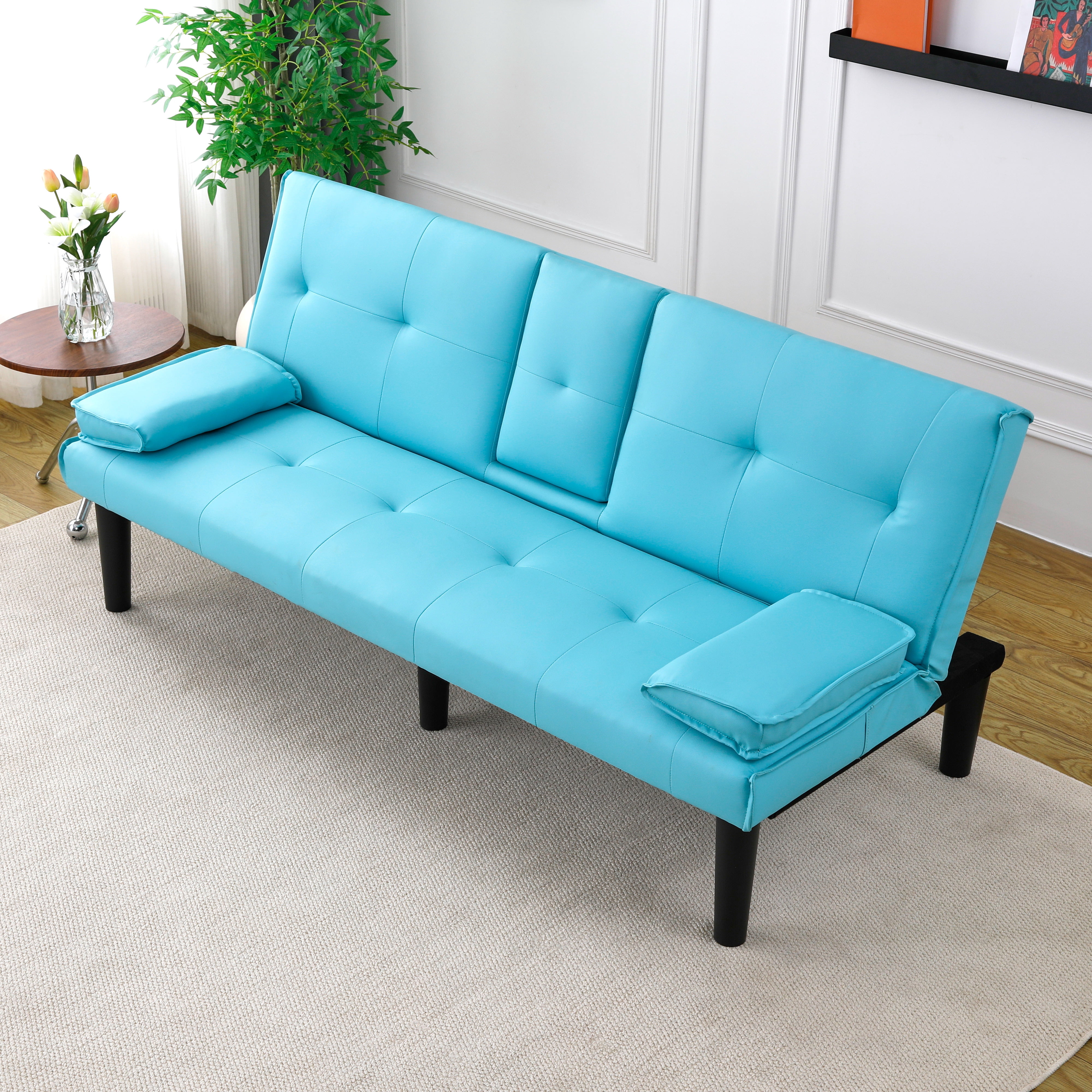 Euroco 67'' Convertible Sofa Bed with Cup Holder, Modern Sleeper Couch for Living Room, Apartment, or Office