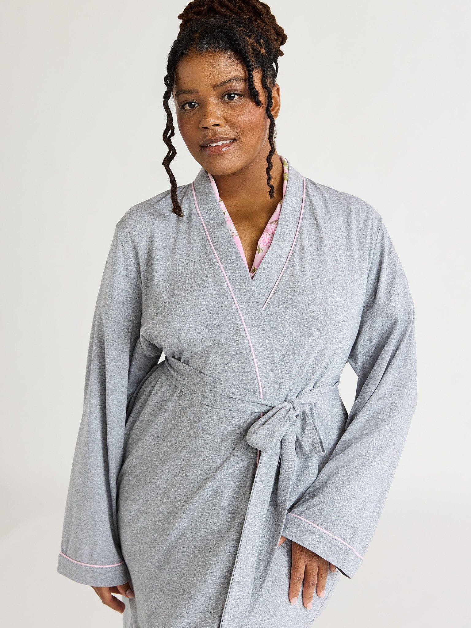 Joyspun Women's Cotton Blend Knit Wrap Robe, Sizes S to 3X