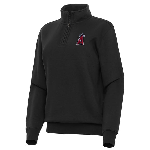 Women's Antigua Black Los Angeles Angels Victory Quarter-Zip Sweatshirt