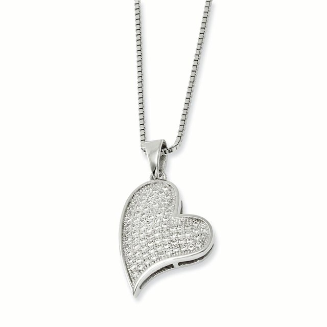 Sterling Silver & CZ Brilliant Embers Heart Necklace 18 Inch
