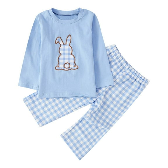 BOOMNY Toddler Baby Boys Clothes Sets Long Sleeve Casual Easter Bunny Egg Printed Pajamas Shirt Pants 2Pcs Pjs Outfit Sets Soft Loose Sleepwear Clothing Sets Suitable For Dailywear