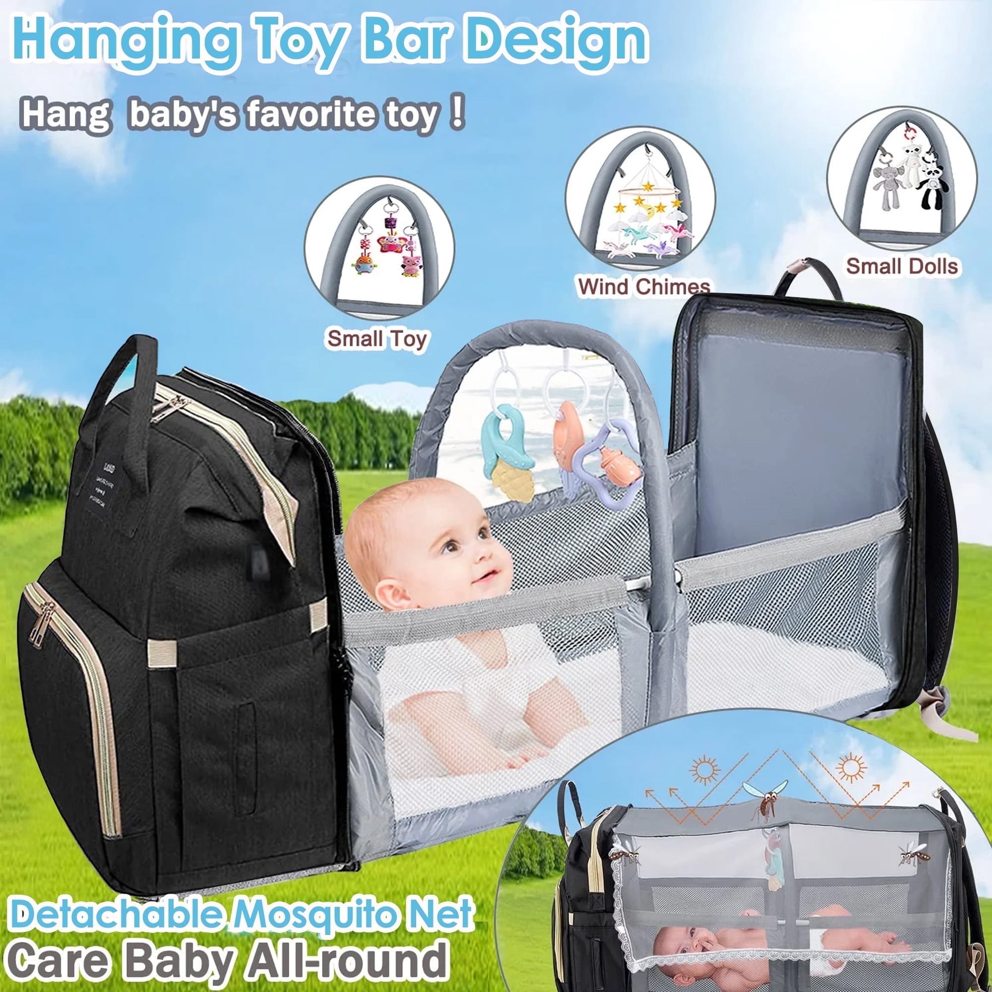 Anoak Baby Diaper Bag Backpack with Changing Station, Large Capacity Baby Bag, Waterproof Travel Backpack with USB Charging Port, Stroller Straps , Baby Shower Gifts