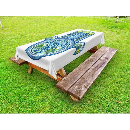 

Hamsa Outdoor Tablecloth Asian Mysticism Japanese Culture Inspired Design with Koi Fishes Magic Power Decorative Washable Fabric Picnic Tablecloth 58 X 120 Inches Blue Green Yellow by Ambesonne