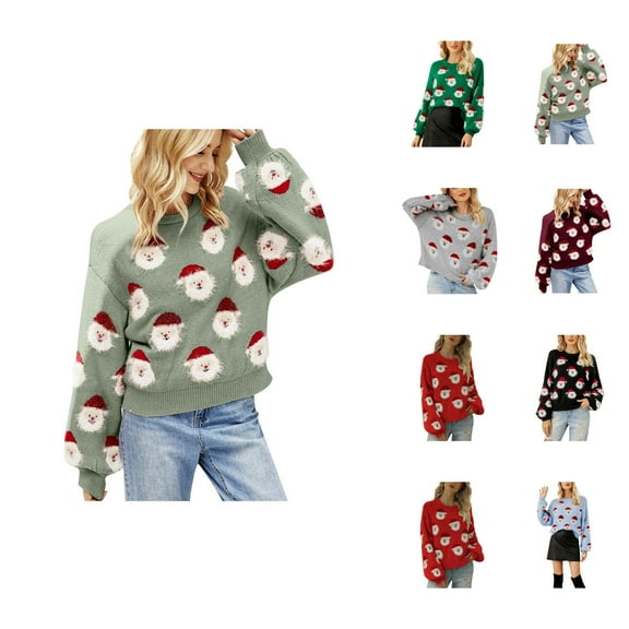 Cute Christmas Sweaters for Women 2025 Long Sleeve Crewneck Xmas Santa Knitted Pullover Sweater Jumper Tops