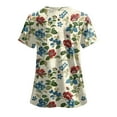 thumbnail image 3 of felwors Scrub Tops Women Short Sleeve Plus Size V-Neck Fun Printed Scrubs Top Medical Nursing Uniforms with Pockets S-5Xl (Beige, XXXL), 3 of 4