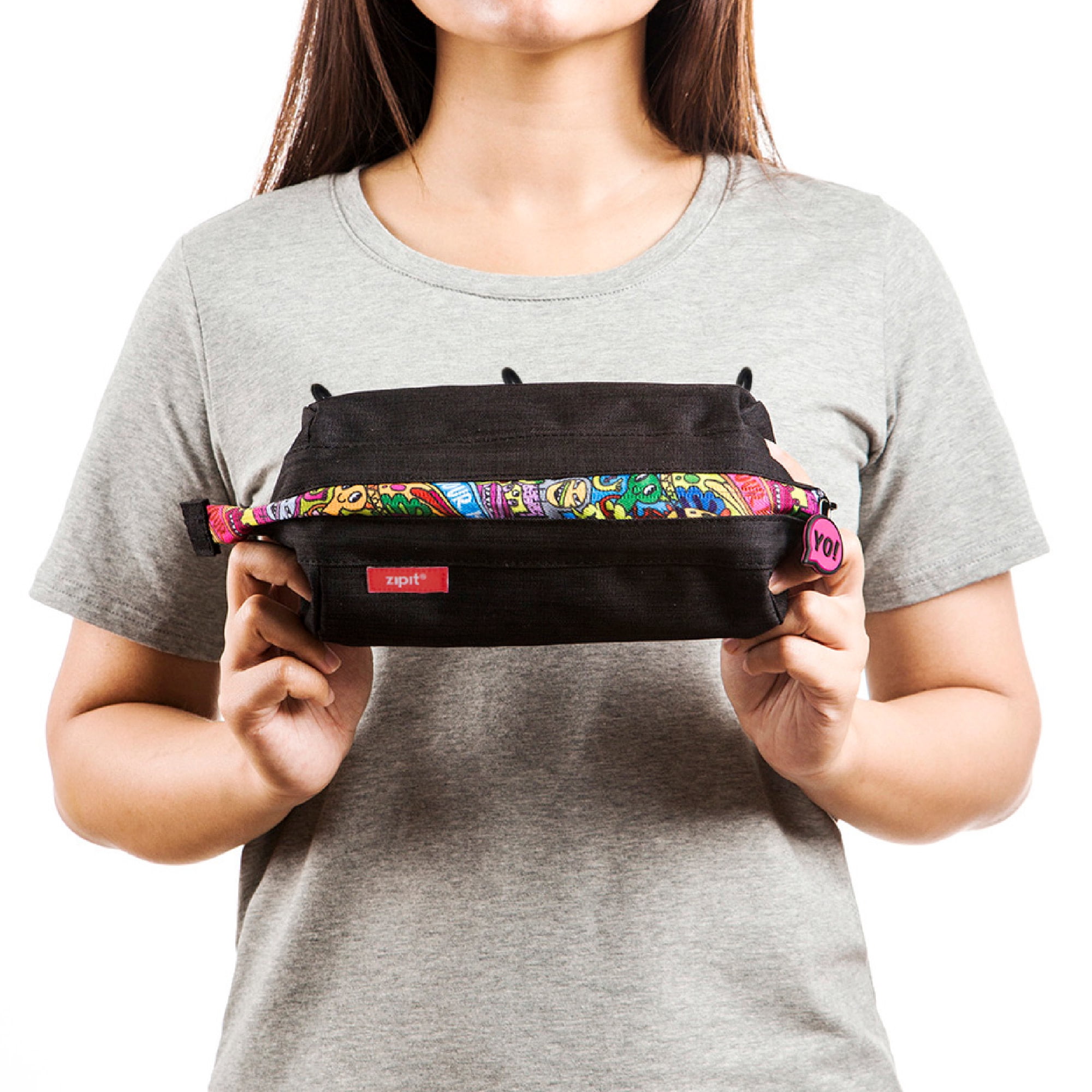 ZIPIT: Lenny Pencil Case - Black & Doodles - Large Storage Capacity Zipper Pouch, Makeup-Stationery Bag, School, Washable Polyester, Kids-Teens-Adults