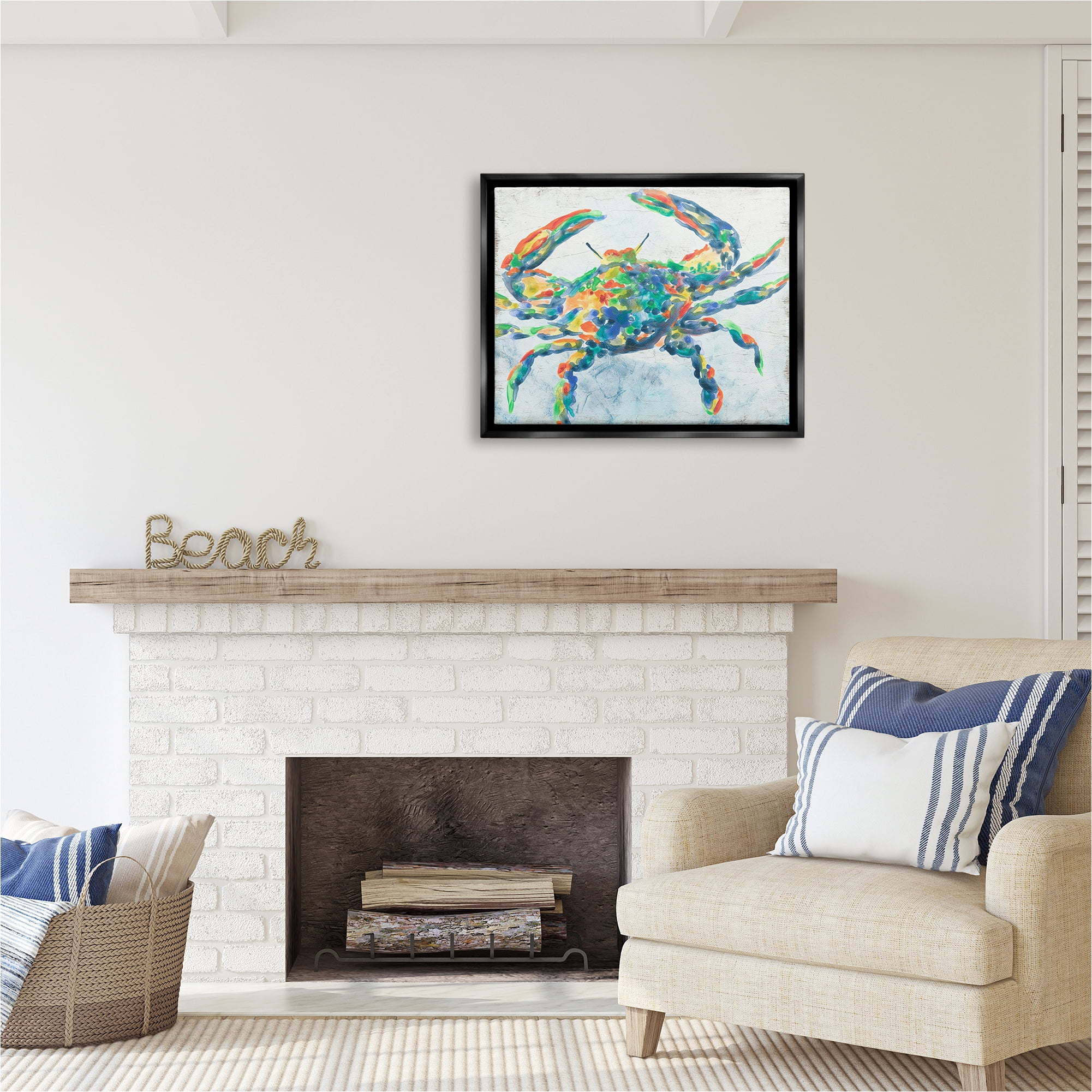 Stupell Industries Abstract Hued Crab Animals & Insects Painting Black Floater Framed Canvas Art Print Wall Art, 31 x 25