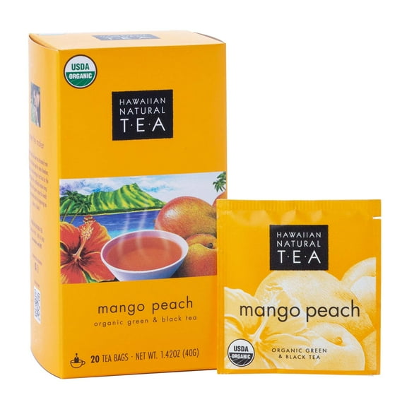 Hawaiian Natural Tea - Mango Peach Tea, All-Natural Wellness Tea, Vegan and Keto-Friendly, 20 Tea Bags, 40 g.