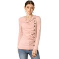 thumbnail image 1 of Women's Cowl Neck Long Sleeves Buttons Decor Ruched Top, 1 of 6