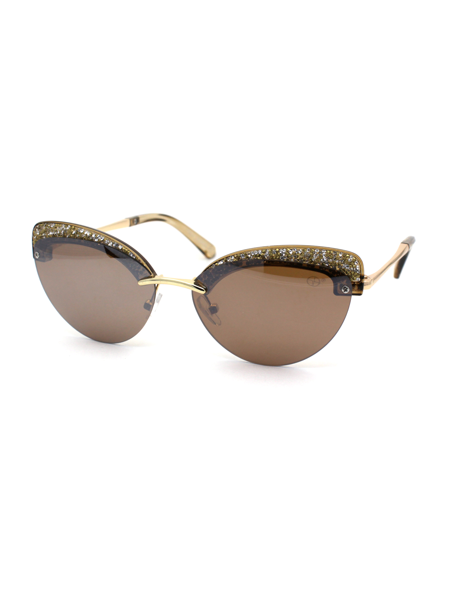 Womens Glitter Nugget Stud Half Rim Round Cat Eye Sunglasses Gold Beige Brown - image 2 of 4