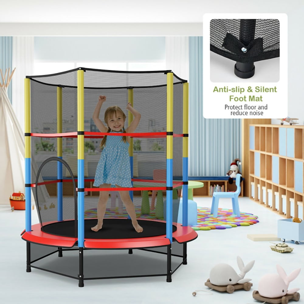 Spaco 55 Inches Kids Trampoline Recreational Bounce Jumper with Safety Enclosure Net, Bounce Trampoline for Outdoor as Garden, Park