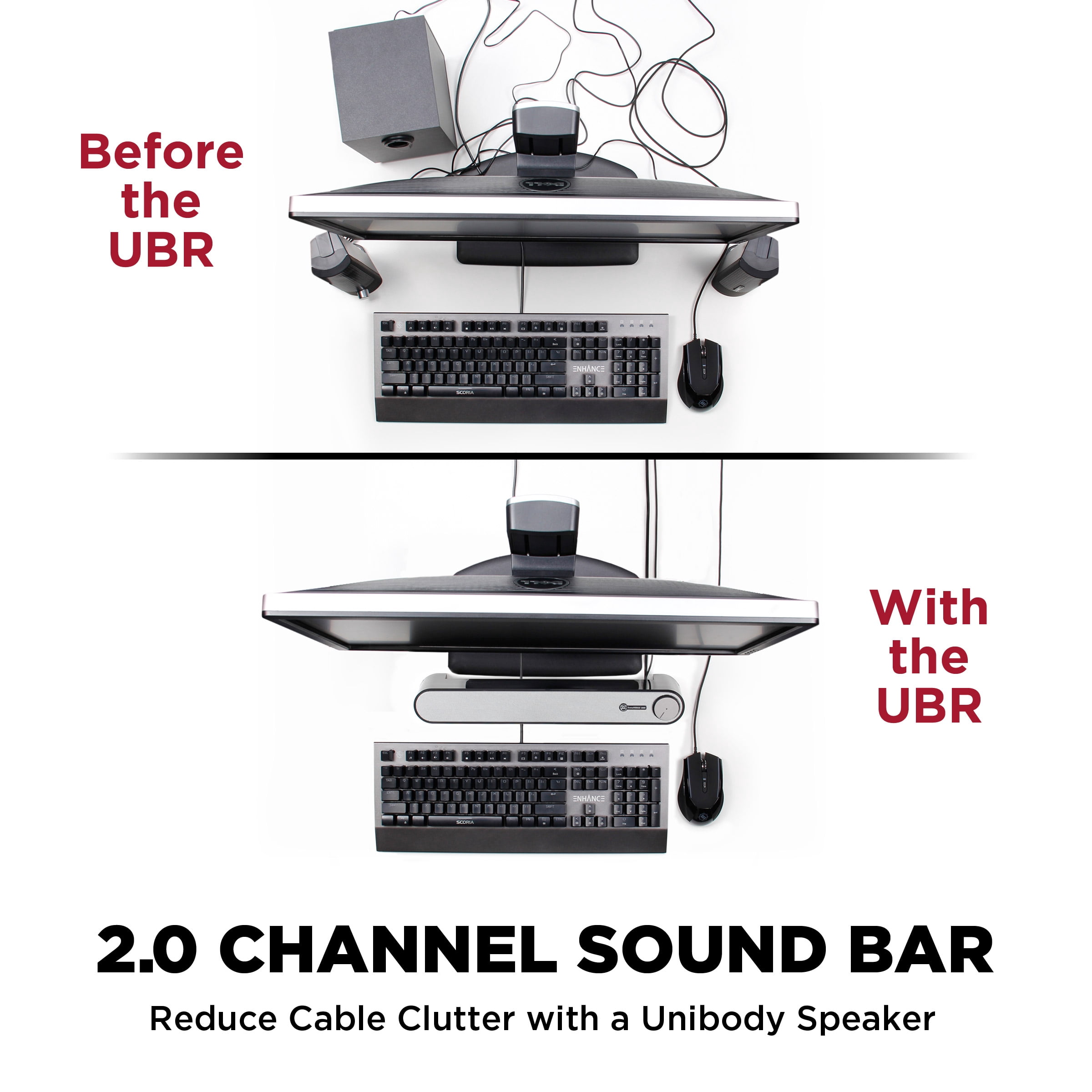 GOgroove UBR USB Computer Sound Bar Speaker with Angled Design and 3.5mm Headphone & Microphone Jack